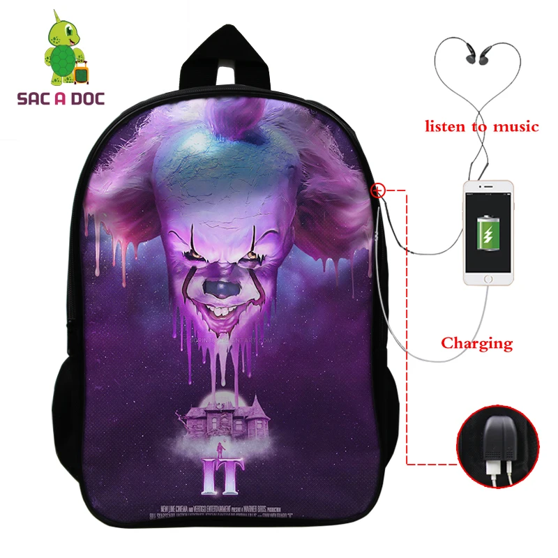 18 Mochila IT Horror Movie рюкзак "Клоун" Многофункциональный USB зарядка латоп рюкзак школьные сумки для подростков женский рюкзак для путешествий - Цвет: 18