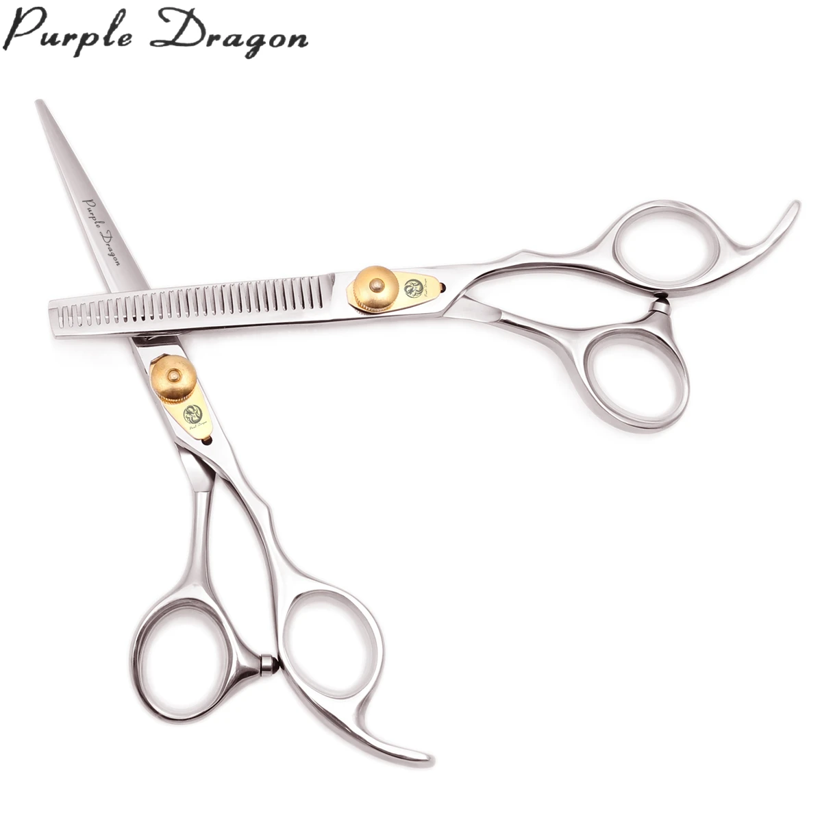 Beauty Scissors 6.0" Purple Dragon Japanese 440C 1025# Cutting Barber Thinning Shears Hair Adjustable Tension | Красота и