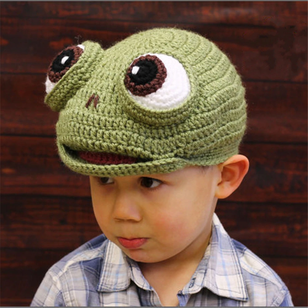 New children's hat cartoon animal frog hat autumn and winter wool woven children's wear baby hat cosplay costume anime