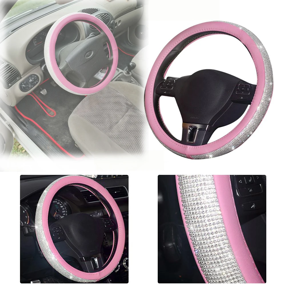 

Universal Car Interior Decoration Supplies 380mm Steering Wheel Cover Shiny Ice Silk Rhinestone Bling Diamond for Four Seasons