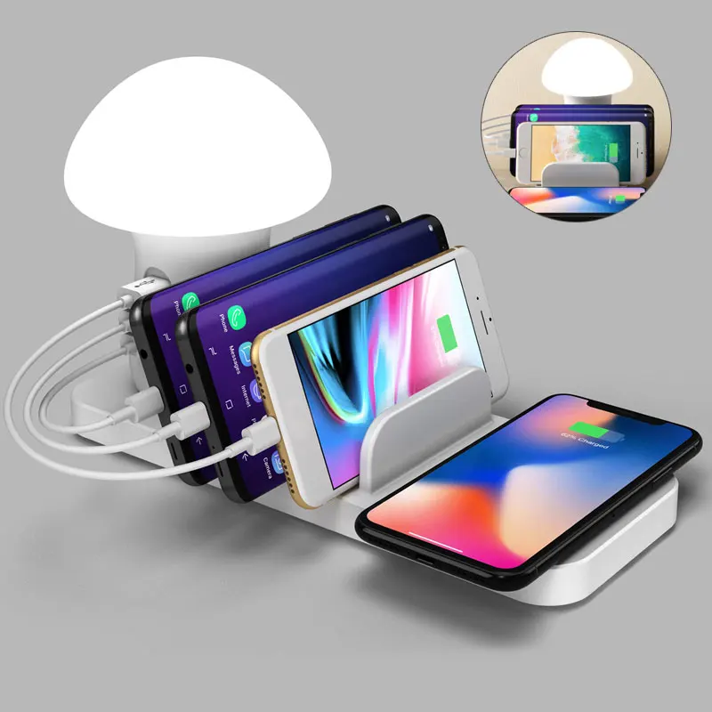 Беспроводная подставка для зарядного устройства с лампой iphone huawei xiaomi samsung qc3.0