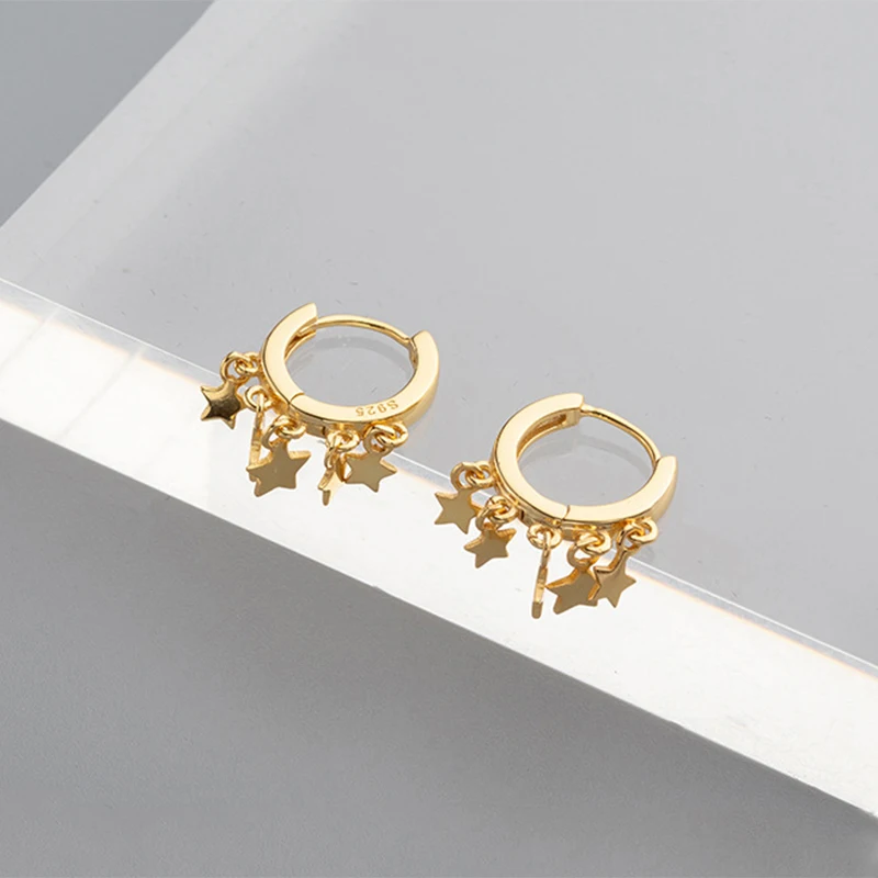 A gold GHIDBK 925 пробы Серебряные звезды очаровательные серьги-кольца милые и милые монета кулон Huggie серьги корейские простые серебряные серьги - Окраска металла: A gold