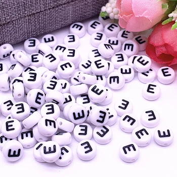 

100pcs/lot 7x4mm "E" White Round Alphabet/ Letter Acrylic Loose Spacer Beads for Jewelry Making DIY Bracelet Accessories