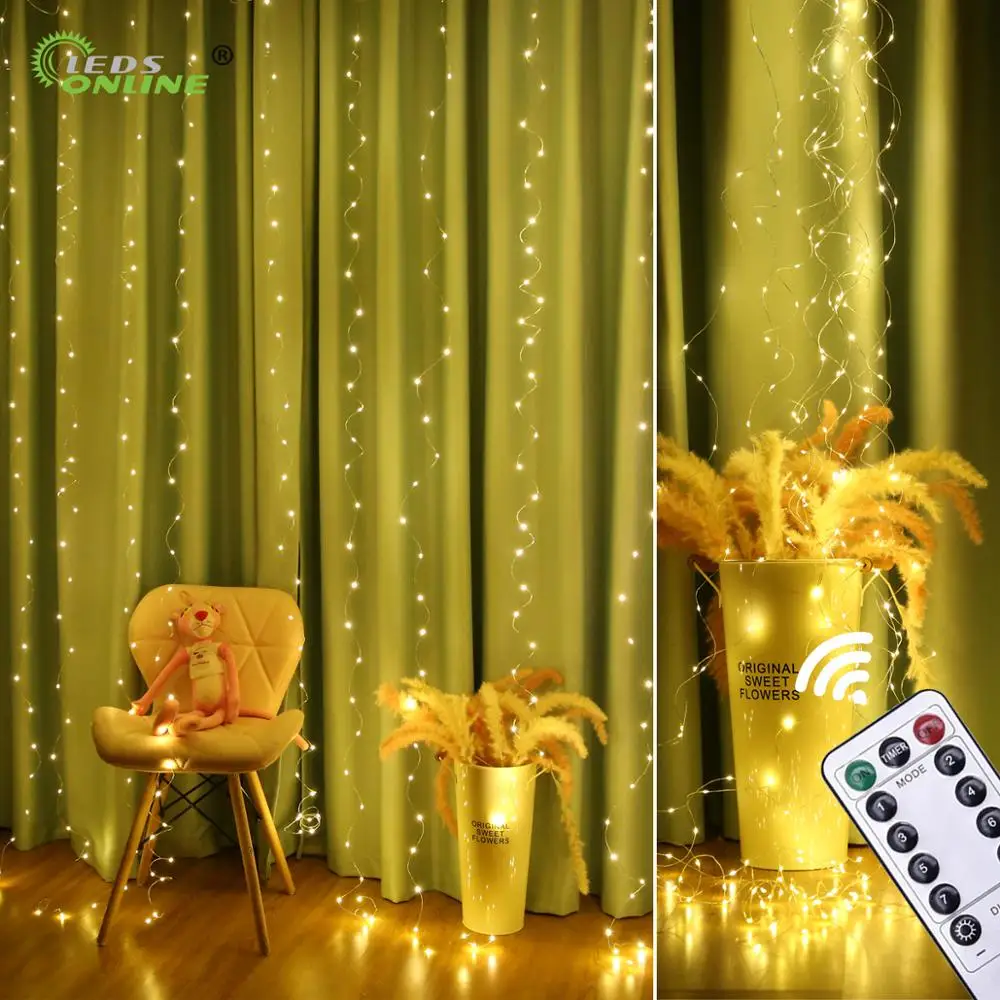 

New Copper wire Curtain String Light christmas 300 LED 3x3m Twinkle Window fairy IP65 5V USB IR Remote Wedding Party Holiday