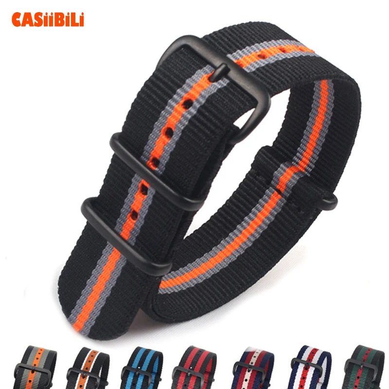 Nato Strap Nylon Perlon Stripe Color 18 20 22 24mm Width Dacron Woven Fabric Knitted Belt Watchband Military Black Pin Buckle Watchbands Aliexpress