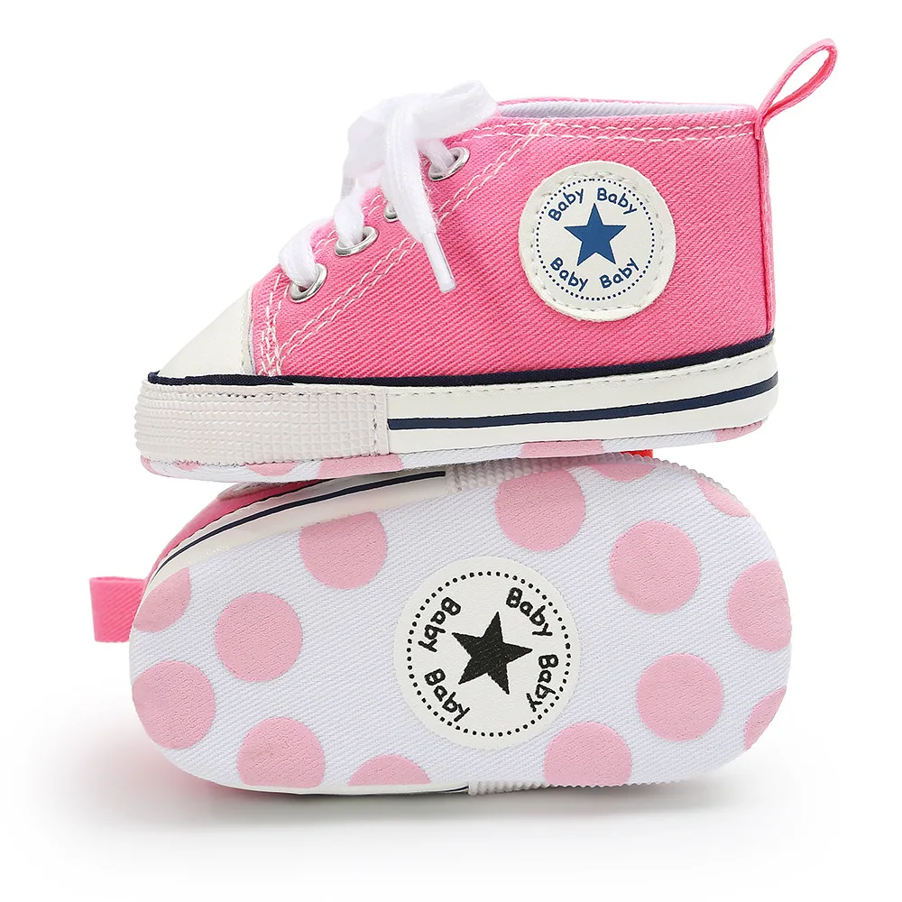 Парусиновая обувь для маленьких мальчиков и девочек; модная обувь со звездами для младенцев; обувь с мягкой подошвой для новорожденных; кроссовки для первых прогулок