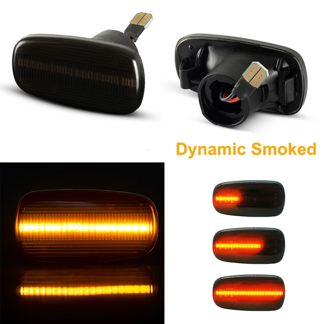 2PcsDynamic Amber LED Side Marker Light Tuan Signal Lamp For Toyota Prius Kluger Wish RAV4 Altezza Crown Land Cruiser Isis Lexus Smoked