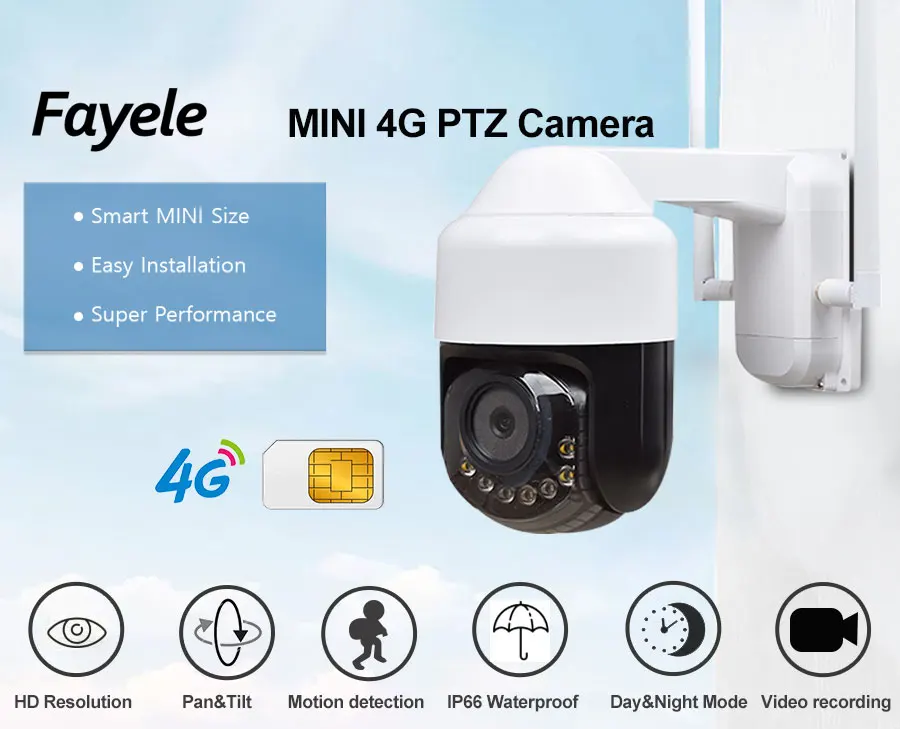 3 ”мини 1080P 3g 4G LTE PTZ камера двухсторонняя аудио Беспроводная ip-камера 4 мм объектив SIM Встроенный 32G SD двойной светильник цветной ночной ИК 50 м