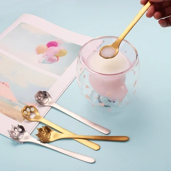 

2 Colors Hollowed Out And Normal Ins Stainless Steel Creative Cat Claw Dog Claw Hollow Coffee Spoon Stirring Spoon Dessert Spoon