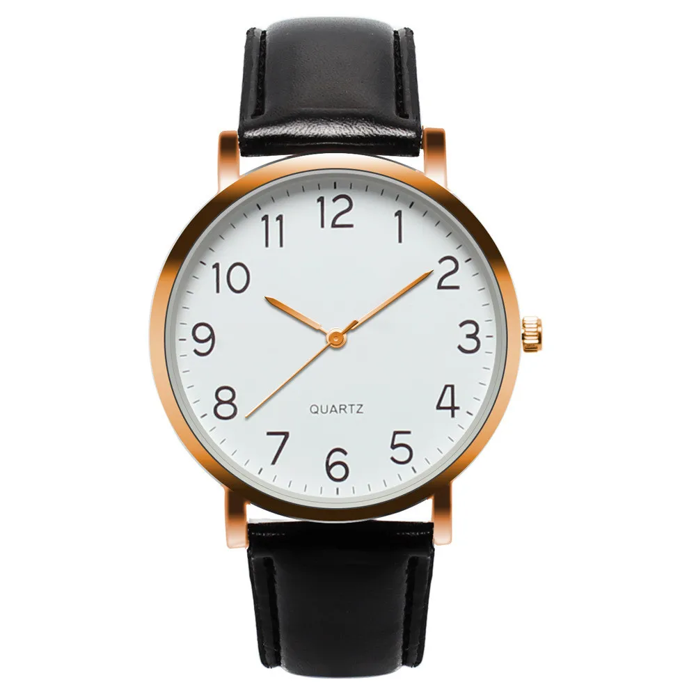 Унисекс простые бизнес модные кожаные кварцевые наручные часы с большим циферблатом с четким номером лучший подарок для мужчин#0729 - Цвет: Rose Gold