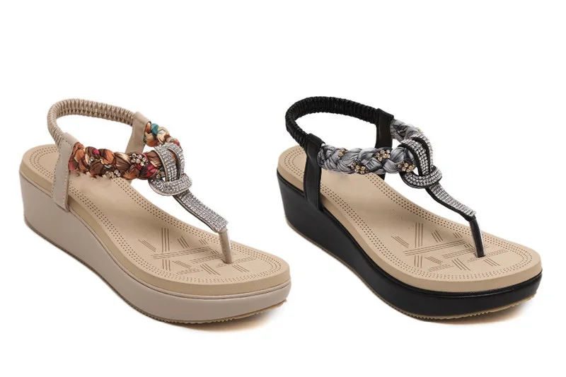 HOVINGE/Женская обувь; новые модные летние женские сандалии с эластичными ремнями и стразами; пляжная обувь для отдыха