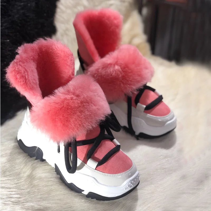 Новые осенне-зимние ботинки из овечьей шерсти и хлопка зимние ботинки из натуральной кожи на нескользящей подошве с ремешками женские ботинки
