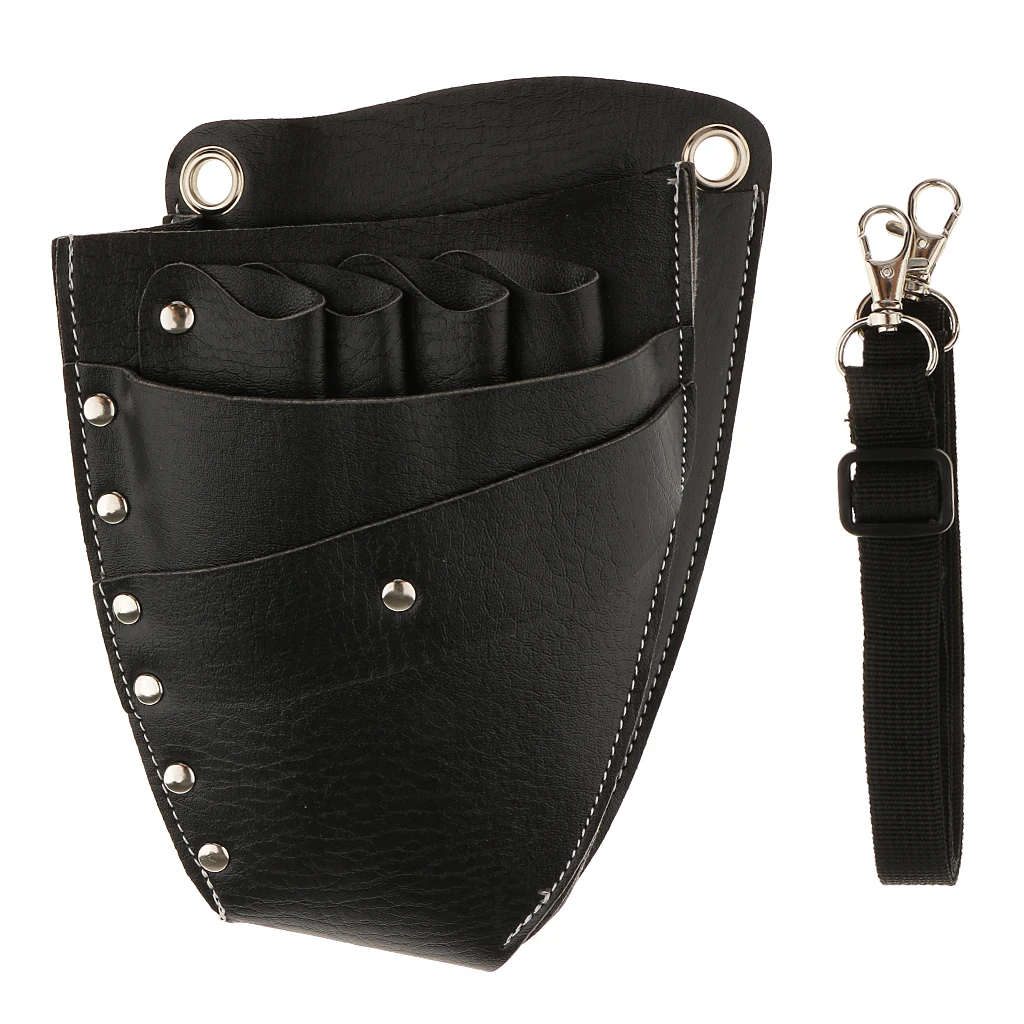 PU Leather Hair Scissor Holster Pouch with Waist Belt for Hairdressers Barber, Black