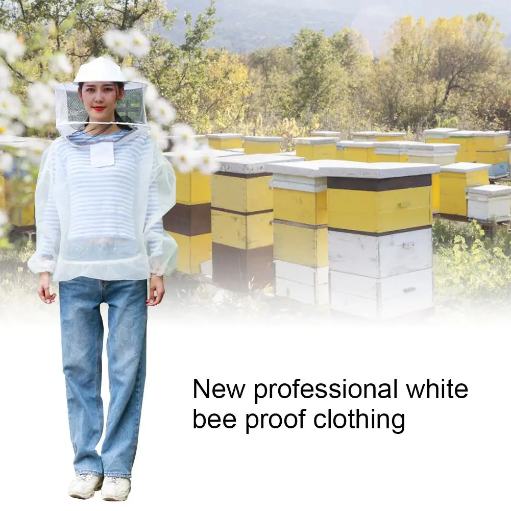 Beekeeping Suit Outfit With Detachable Veil Hood For Bee Keepers White Mesh Work Clothes Elastic Design High Quality