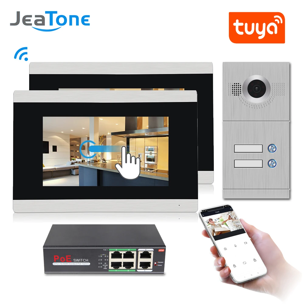 JeaTone 720P WIFI IP Video Door Phone Intercom System for 2 Floors Apartment/8 Zone Alarm support iOS/Android APP Remote Unlock