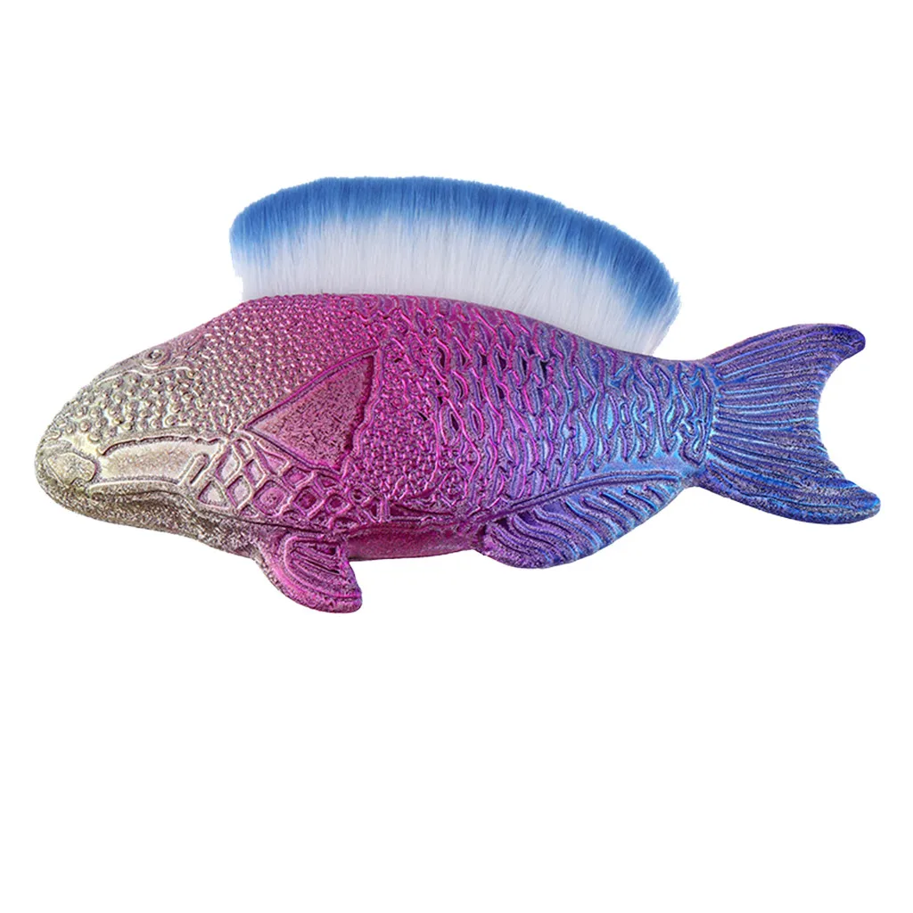 Nail Art Brush Soft Goldfish shape Nail Brush Dust Remover Powder Cleaning Artificial Metal Handle Fiber Manicure Nail Art Tool