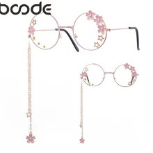 Iboode Для женщин оправы для очков Сакура и брелоком в форме звезды очки с бесцветными линзами оптические очки для девочек металлическая круглая рама солнцезащитные очки