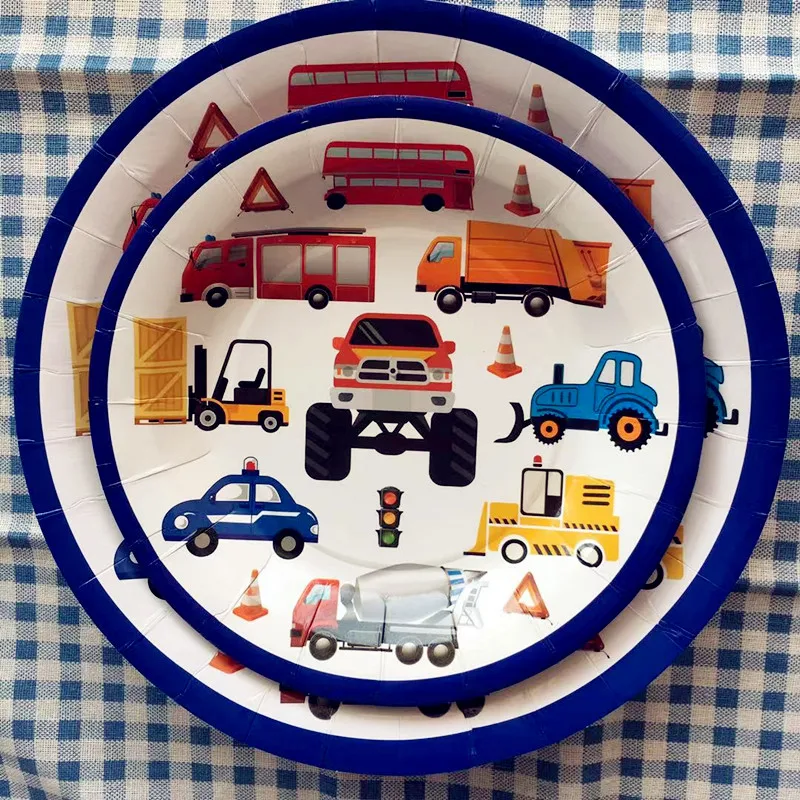 6pcs 9inch plates Красочные милые Мультяшные автомобили Грузовики напечатаны тема одноразовые столовые приборы Наборы события Декор для вечеринки в честь Дня Рождения наборы; детский душ Fav - Цвет: 6pcs 9inch plates