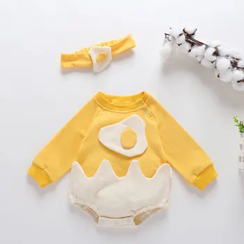 

baby girl suit 1 year birthday baby boy clothes fashion new born girl clothes cartoon egg long sleeve romper with hair band