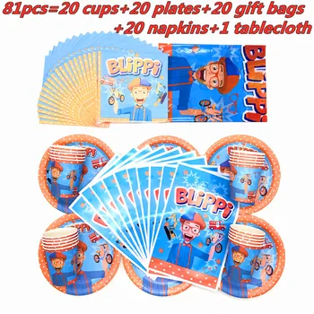 

English Teacher Blippi party Paper Plates Cups Napkins Disposable Gift Bags Supplies Birthday Party Decorations Kids Tablecloth
