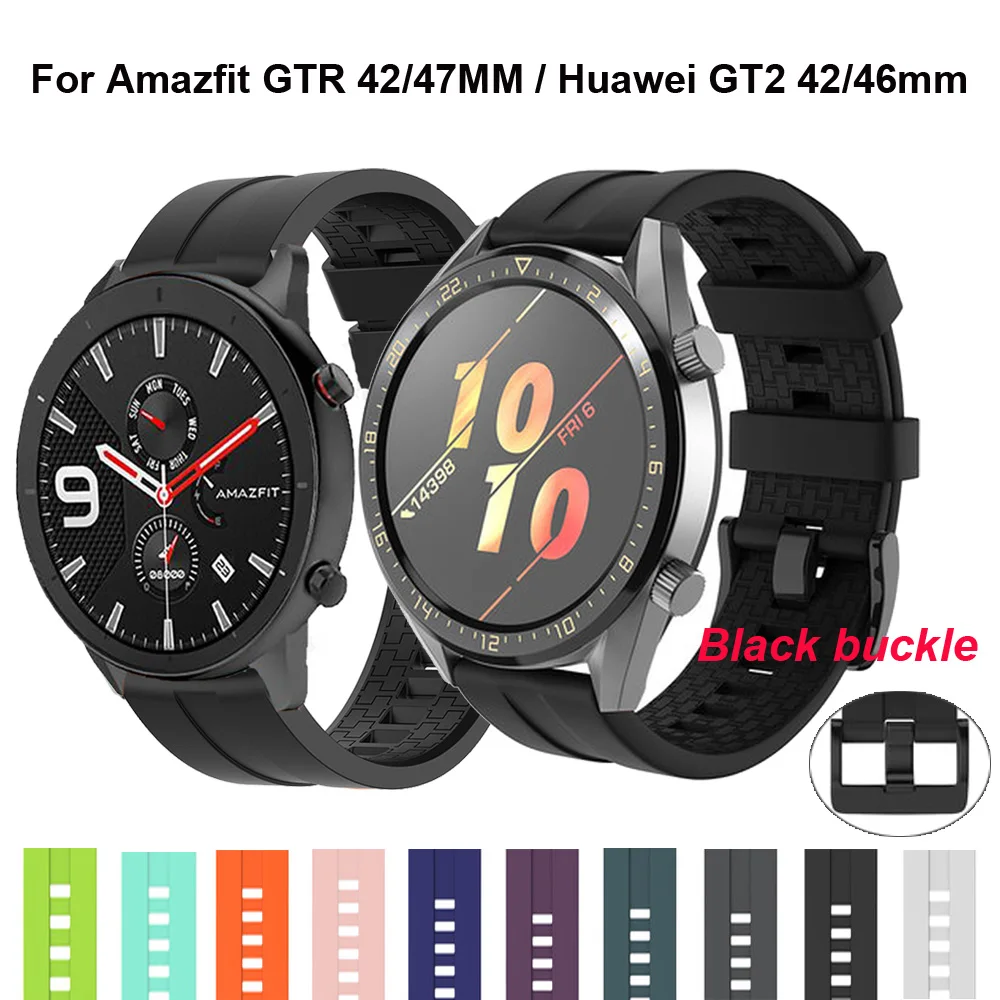 Силиконовый браслет для Huami Amazfit Bip ремешок stratos pace gts gtr 42 47 мм Huawei Watch GT2 46 на