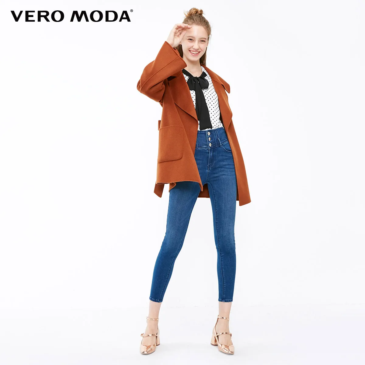 Женское Короткое шерстяное пальто Vero Moda свободное двухстороннее из 100% шерсти |