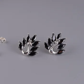 

FNJ Black Zircon Peacock Earrings 925 Silver Original Pure S925 Sterling Silver Stud Earring Women Jewelry