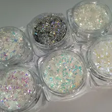 6 коробок голографическая, дихроическая, майлар, мерцающий блеск, ангельские хлопья, голографическая Радуга, миниатюрные хлопья, блеск для ногтей