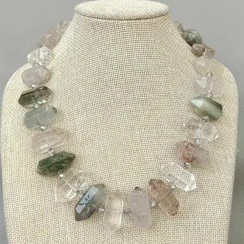 

Natural Transparent Rutilated Quartz Double Terminated Pointed Necklace 18"
