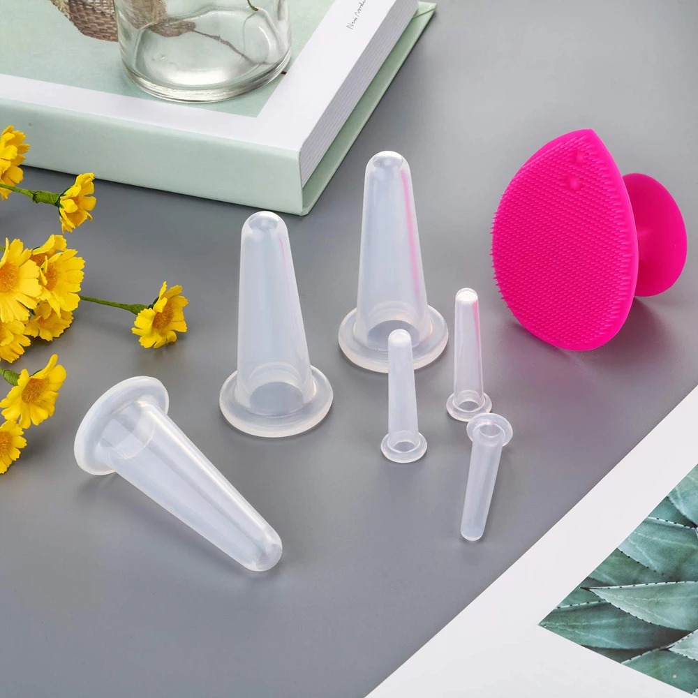 Cupping Facial Set Face Eye Cupping Massage Silicone Cups Exfoliating Brush Face Neck Skin 7Pcs