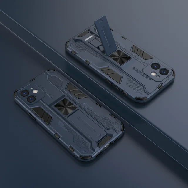 Luxury Bracket Armor Metal Magnetic Protector Phone Case For Xiaomi Redmi Note 9 Pro 9S Max Shockproof Invisible PC Back Cover Blue