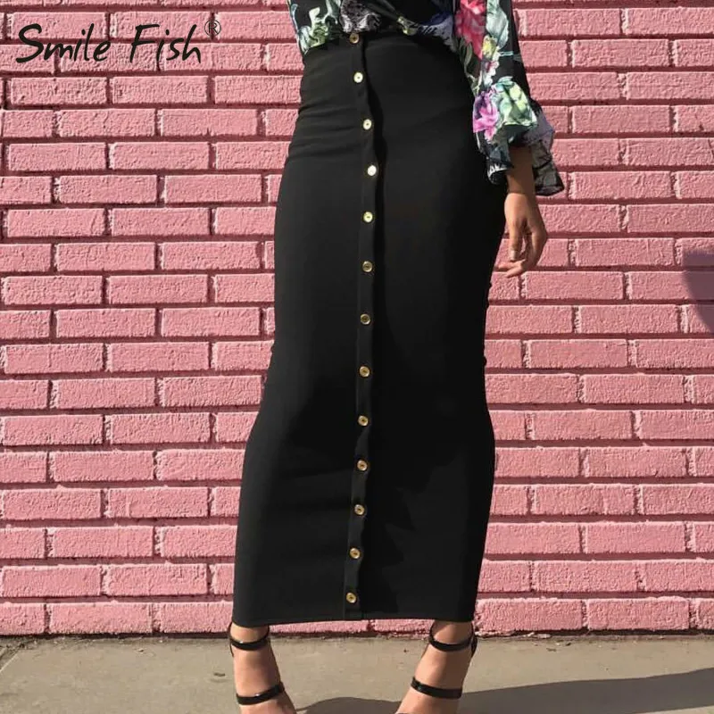 Winter Autumn High Waist Women Skirts Muslim Buttons Bodycon Sheath Long Skirt Femme Sexy Pencil Skirts Solid Streetwear GV799