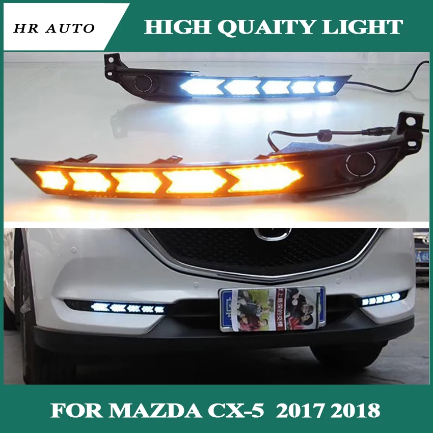 Car DRL LED Daytime Running Light Fog Lamp For Mazda CX-5 CX5 2017 2018 yellow Flowing Turn Signal | Автомобили и мотоциклы