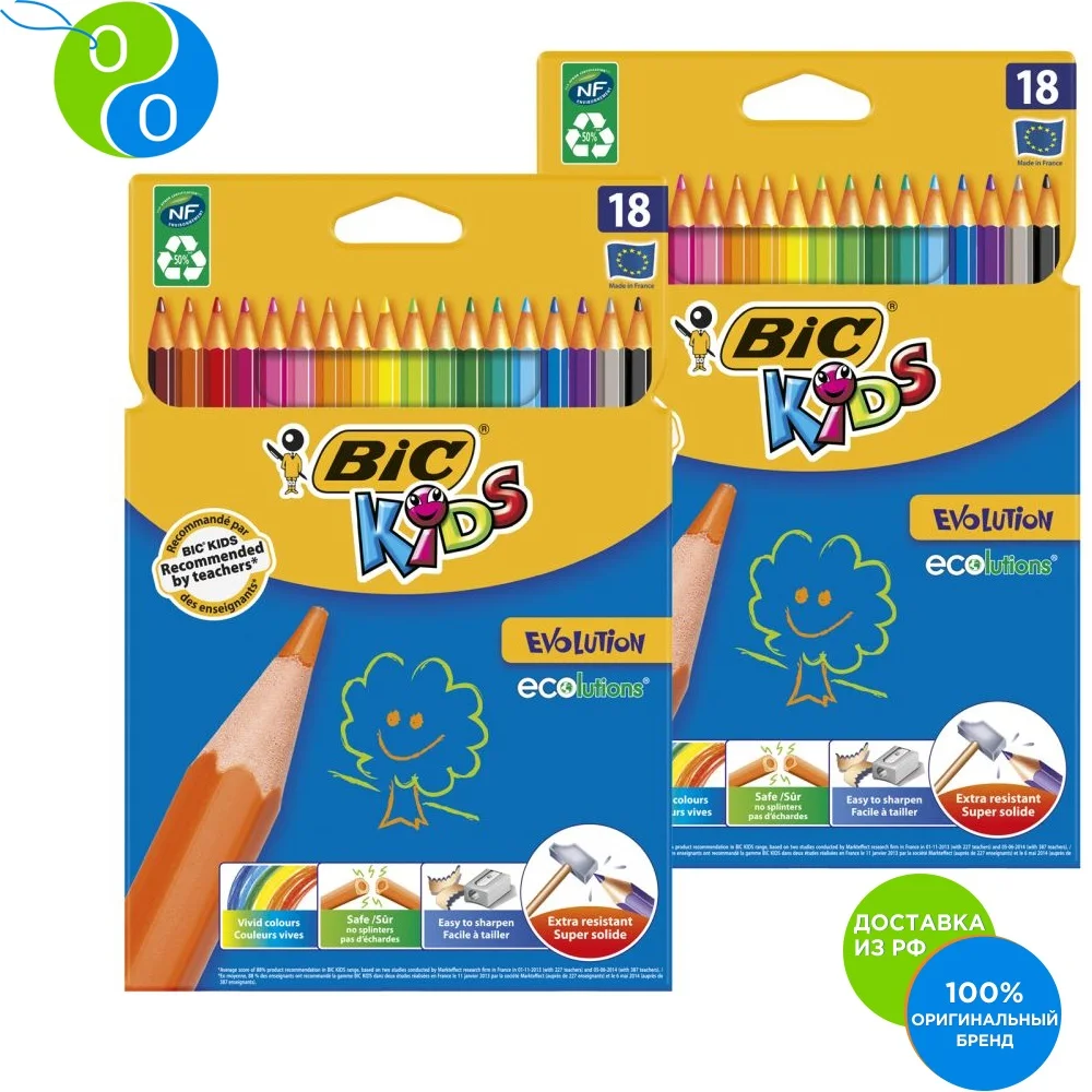 Карандаши цветные BIC Kids Evolution ECOlutions Коробка x18 (2 упаковки)|Цветные Карандаши| |