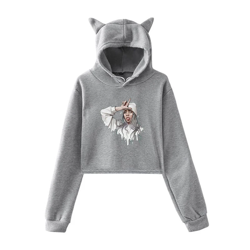 Kawaii Hoodie 20 Billie Eilish Модные женские толстовки короткий кошачий Топ женские летние толстовки с капюшоном сексуальные популярные Kpop Harajuku размера плюс повседневные - Цвет: Kawaii Hoodie 20