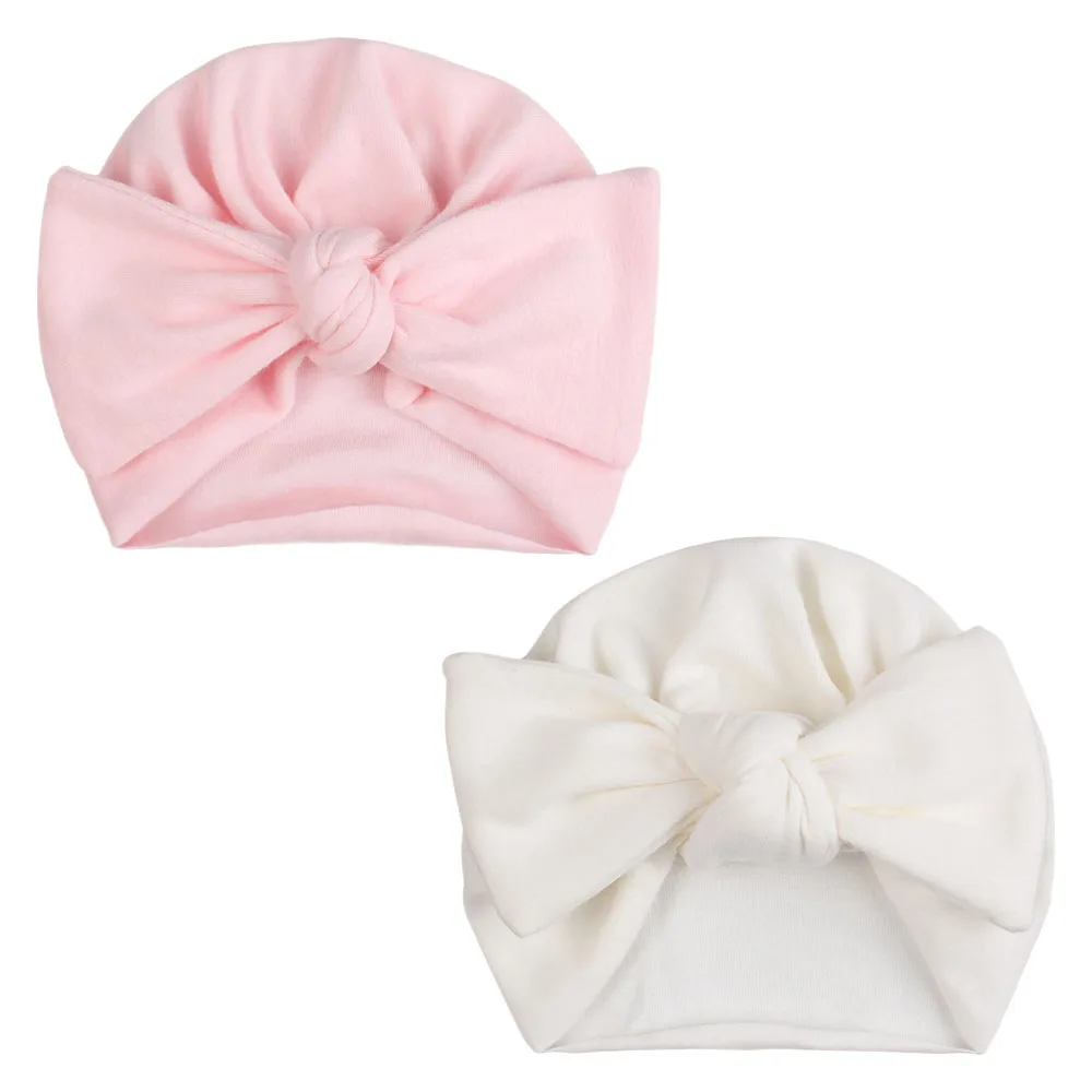 Pink White Set A Детская шапочка с узлом, набор перчаток из хлопка для новорожденных мальчиков и девочек, больничная Кепка, легкая дышащая удобная шапочка с защитой головы - Цвет: Pink White Set A