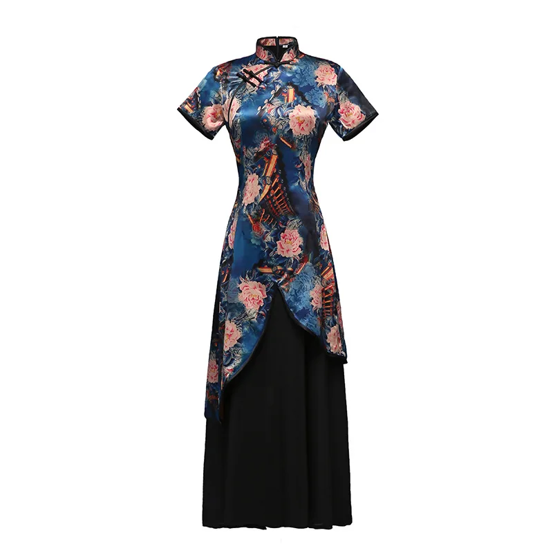 Aodai негабаритный 4XL китайское традиционное женское платье винтажное женское сексуальное Cheongsam Элегантное вискозное платье с принтом ручной работы и пуговицами Ципао