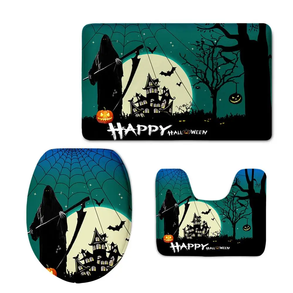 HUGSIDEA 3 шт Hollween тема фланелевая крышка для унитаза ковры мягкая теплая крышка для унитаза Противоскользящий пьедестал коврик коврики для ванной комнаты - Цвет: CC3946CP