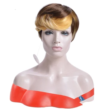 

GAKA Short Straight Wig with Yellow Side Bangs African American Wigs Heat Resistant Fiber