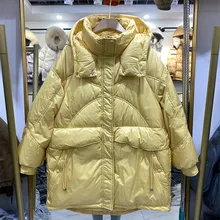 

Zipper Hooded Pocket Red Black Jacket Women Mid-Length Loose Fashion Light Bread Winter Clothes White Duck Long Down Coats