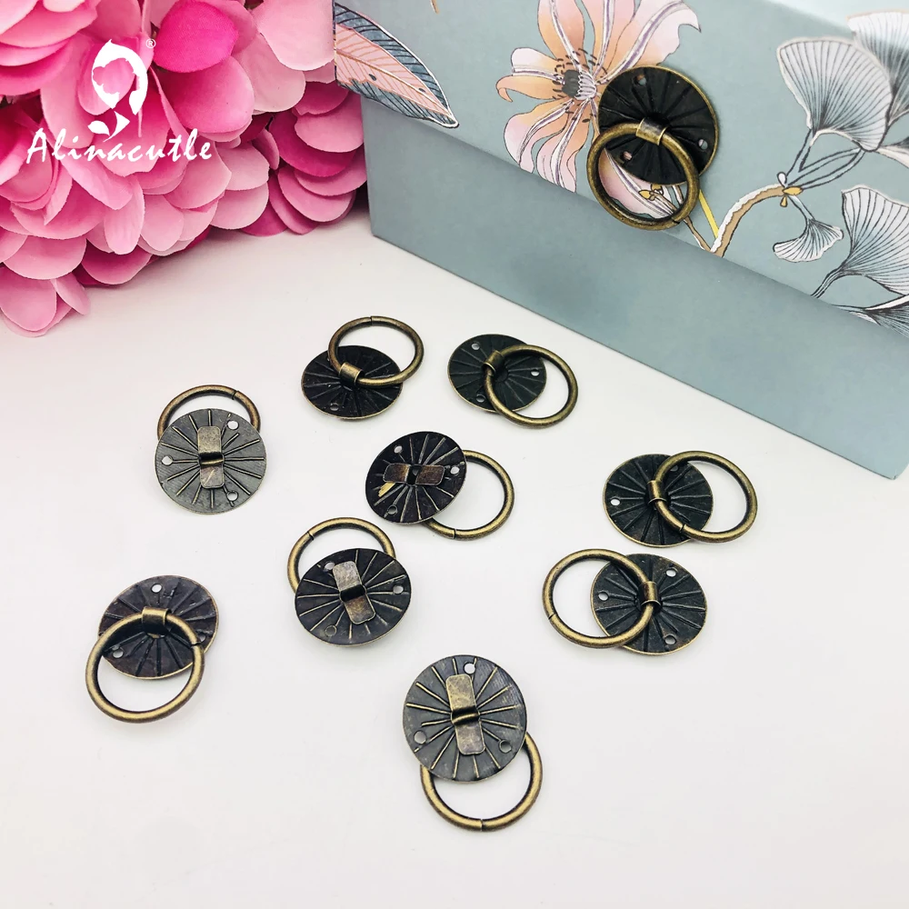 10pc Vintage Metal Tin box Mini Drawer Door Ring Pulls For Handmade Craft Iron Jewelry Storage Box Case Handle