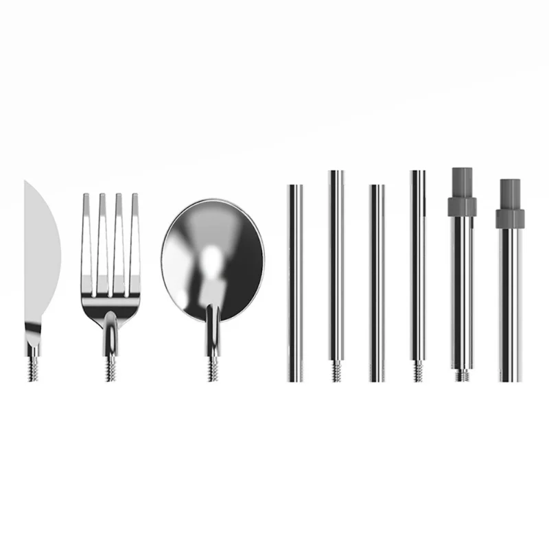 

Environmentally Friendly Portable Light Folding Straw Fork Spoon Cleaning Brush Outdoor 4 in 1 Stainless Steel Cutlery Set