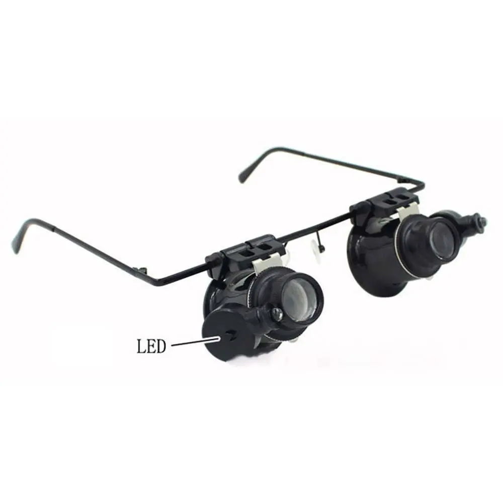 Realmote 20X LED Double Eye Repair Magnifier Glasses Mini Loupe Lens Magnifying With Light Watch Microscope Measurement Tools