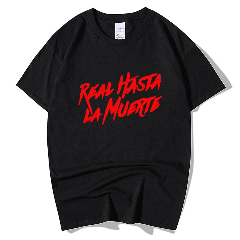 Abron Anuel AA FREEANUEL Rock Album Real Hasta La Muerte Футболка мужская и женская летняя модная хип-хоп Повседневная хлопковая Футболка с круглым вырезом - Цвет: Black