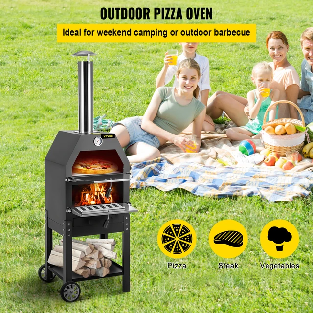 VEVOR 12 Wood Fried Pizza Oven with Wheels u0026 Handle Labor-Saving 2-Layer  Portable for Backyard Camping Site Park Outdoor Baking - AliExpress