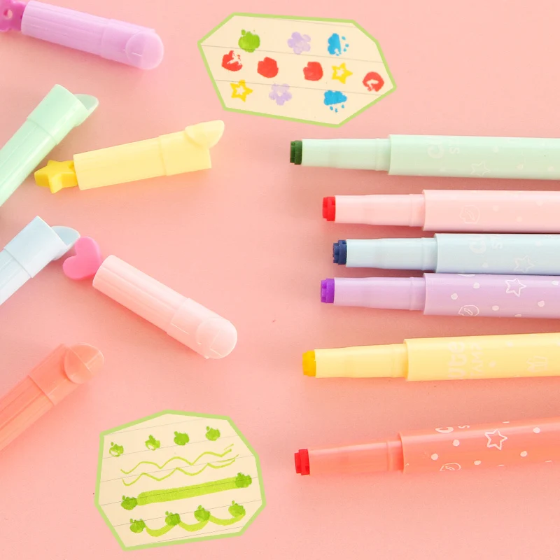 

Creative Marker Pen Highlighter Stamp Pen Korea Multi-function Highlighter Candy Color Children's Drawing Pen Stationery School