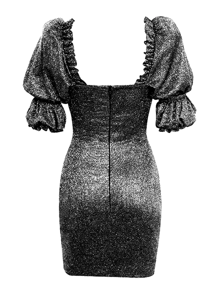 LOVE& LEMONADE Сексуальные Серебряные бандо пузырьки с коротким рукавом Bodycon Светоотражающие вечерние мини-платья LM90173
