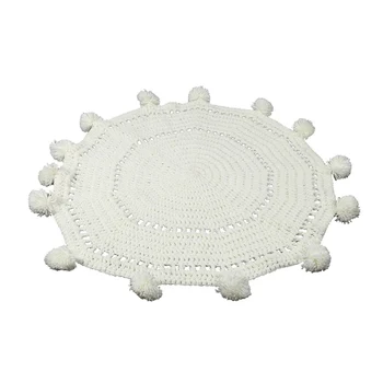 

Handmade Round Rug Solid Knitted Pompom Ball Mat for Kids Play Area Rug 80X80cm Nursery Room Living Room