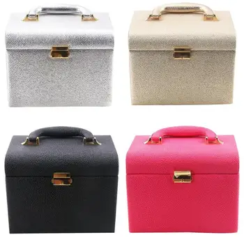 

Leather Jewelry Box with Handle Portable Cosmetic Box with Mirrow Necklace Watch Storage Organizer Jewelry Display Case