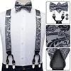 Hi-Tie-Tie-ensemble à bretelles Vintage en soie pour hommes, motif Floral doré, bretelles et nœuds papillon, bretelles en cuir, métal, 6 Clips ► Photo 1/6